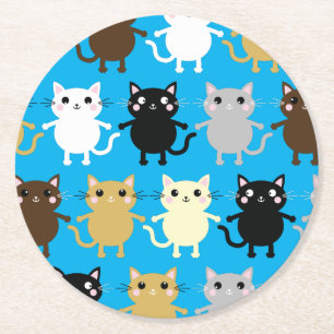 Dessous-de-verre Rond En Papier Fête d'anniversaire du chat