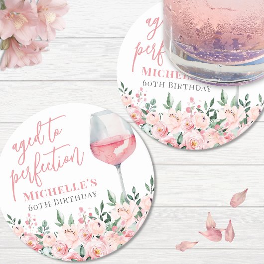 Dessous-de-verre Rond En Papier Fête d'anniversaire du vin Floral