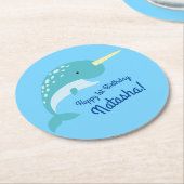 Dessous-de-verre Rond En Papier Fête d'anniversaire Narwhal (Incliné)