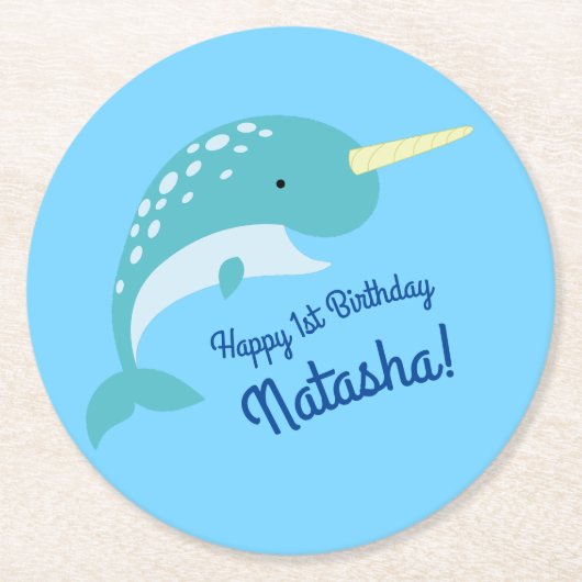 Dessous-de-verre Rond En Papier Fête d'anniversaire Narwhal (Devant)