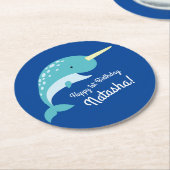 Dessous-de-verre Rond En Papier Fête d'anniversaire Narwhal (Incliné)