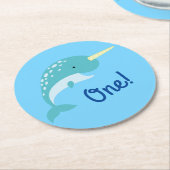 Dessous-de-verre Rond En Papier Fête d'anniversaire Narwhal (Incliné)