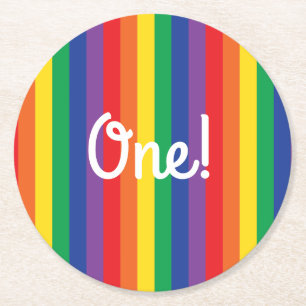 Dessous-de-verre Rond En Papier Fête d'anniversaire Rainbow