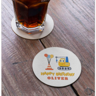Dessous-de-verre Rond En Papier Fête d'anniversaire sur le thème de la constructio