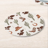 Dessous-de-verre Rond En Papier Fête d'anniversaire Wild West Rodeo Cowboy Cactus (Incliné)