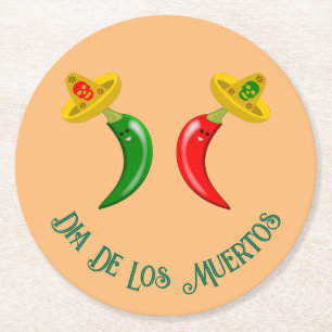 Dessous-de-verre Rond En Papier Fête de la coutume mexicaine des Chilis morts