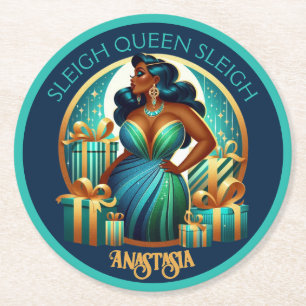 Dessous-de-verre Rond En Papier Fête de la femme noire glamour Noël élégant