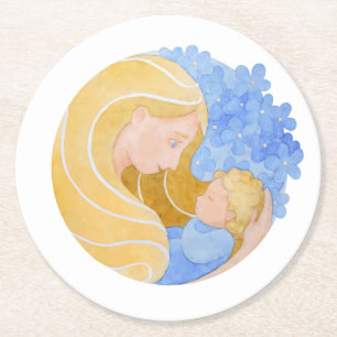 Dessous-de-verre Rond En Papier Fête de la mère et de l'enfant DESSOUS DE VERRE