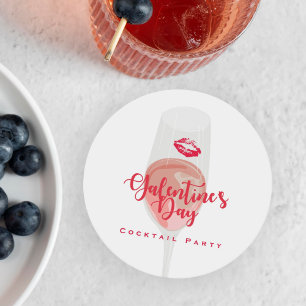 Dessous-de-verre Rond En Papier Fête de la Saint-Galentin Aquarelle Rosé rose