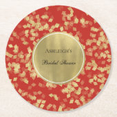 Dessous-de-verre Rond En Papier Fête de mariage avec confettis glamour or rouge (Devant)