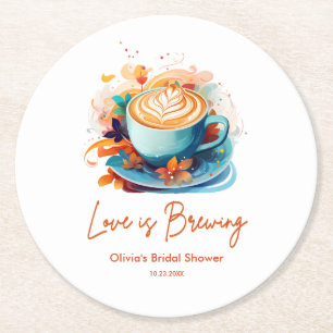 Dessous-de-verre Rond En Papier Fête de mariage Blue Floral Love is Brewing Coffee