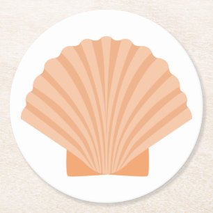 Dessous-de-verre Rond En Papier Fête de mariage de Nautical Orange Seashell Beach