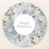 Dessous-de-verre Rond En Papier Fête de mariage fleurs violettes Crème Romantique (Devant)