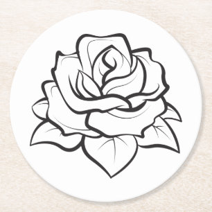 Dessous-de-verre Rond En Papier Fête de mariage florale à la rose noire et blanche
