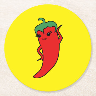 Dessous-de-verre Rond En Papier Fête de mariage Kawaii Piment Rouge Diva