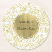Dessous-de-verre Rond En Papier Fête de Mariée Confettis Pailletés Or Blanc (Devant)