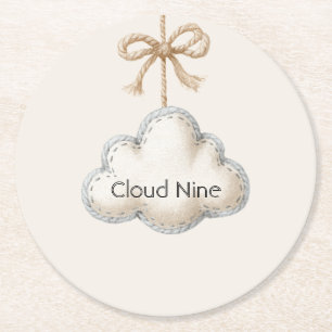 Dessous-de-verre Rond En Papier Fête de naissance Bébé Cream Blue Cloud Nine