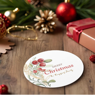 Dessous-de-verre Rond En Papier Fête de Noël botanique des baies rouges