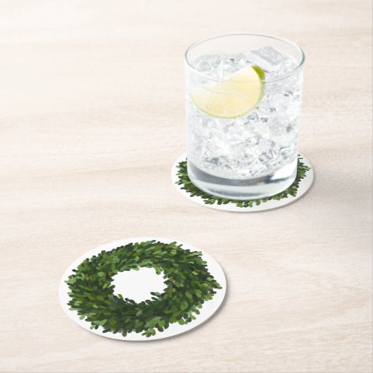 Dessous-de-verre Rond En Papier Fête de Noël de Boxwood Wreath (En situation)