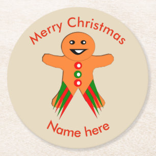 Dessous-de-verre Rond En Papier Fête de Noël Gingerbread Homme Dessous de verre en