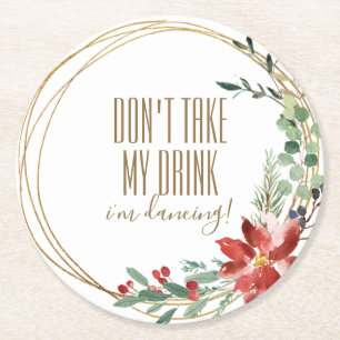 Dessous-de-verre Rond En Papier Fête de Noël Ne prends pas mon verre Je danse
