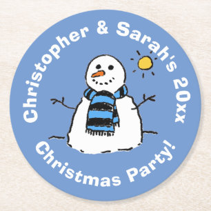 Dessous-de-verre Rond En Papier Fête de Noël personnalisée Snowman
