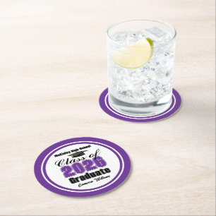 Dessous-de-verre Rond En Papier Fête de remise des diplômes personnalisée violette