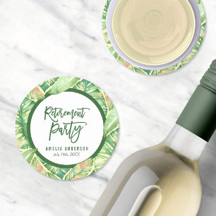 Dessous-de-verre Rond En Papier Fête de retraite tropicale feuilles aquarelle vert