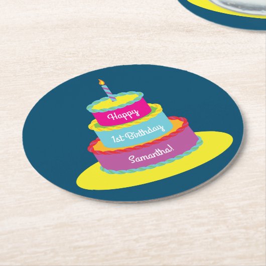 Dessous-de-verre Rond En Papier Fête du gâteau d'anniversaire (Incliné)