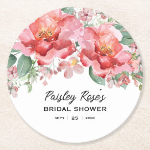 Dessous-de-verre Rond En Papier Fête élégante de mariage floral rose
