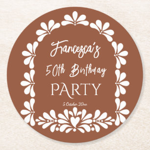 Dessous-de-verre Rond En Papier Fête mexicaine en terre cuite talavera personnalis