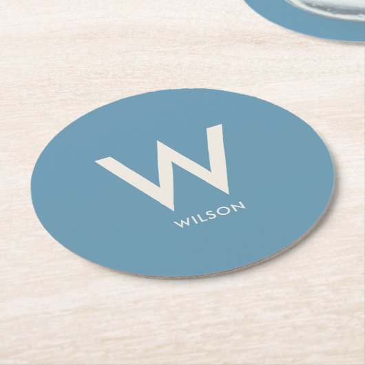 Dessous-de-verre Rond En Papier Fête Personnalisée Monogramme Bleu Clair (Incliné)