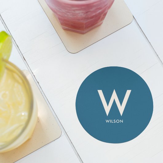 Dessous-de-verre Rond En Papier Fête Personnalisée Monogramme Bleu Marine