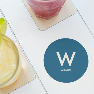 Dessous-de-verre Rond En Papier Fête personnelle Monogramme Bleu Marine