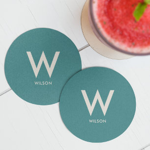 Dessous-de-verre Rond En Papier Fête personnelle monogramme sarcelle