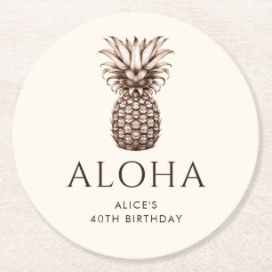 Dessous-de-verre Rond En Papier Fête tropicale Aloha avec ananas