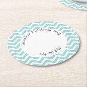 Dessous-de-verre Rond En Papier Fête turquoise et blanche à chevrons (Incliné)