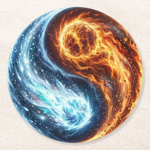 Dessous-de-verre Rond En Papier Feu et glace Équilibre cosmique Yin Yang
