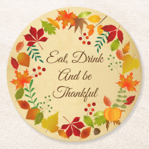 Dessous-de-verre Rond En Papier Feuillage Coloré D'Automne Pour Thanksgiving