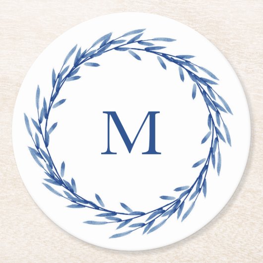 Dessous-de-verre Rond En Papier Feuille d'aquarelle Indigo Wreath (Devant)