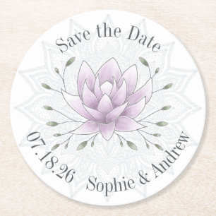 Dessous-de-verre Rond En Papier Feuille simple et Lotus avec Mandala Enregistrer l