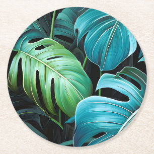 Dessous-de-verre Rond En Papier Feuilles de Monstera Botanique Feuillage Jungle Tr