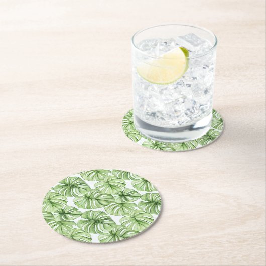 Dessous-de-verre Rond En Papier Feuilles Tropical Green Palm (En situation)