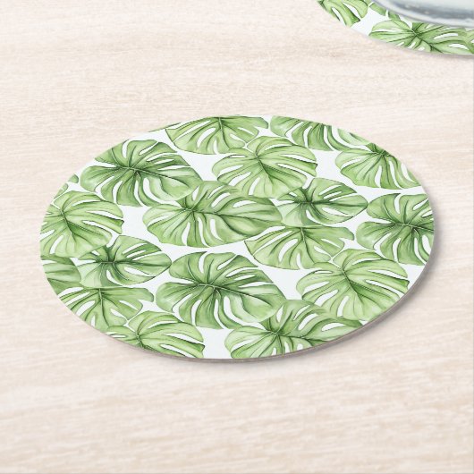 Dessous-de-verre Rond En Papier Feuilles Tropical Green Palm (Incliné)