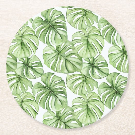 Dessous-de-verre Rond En Papier Feuilles Tropical Green Palm (Devant)