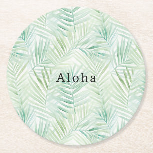Dessous-de-verre Rond En Papier Feuilles Tropicales Vertes Aloha