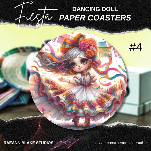Dessous-de-verre Rond En Papier Fiesta Dancing Doll (#4) Paper Coaster Sets
