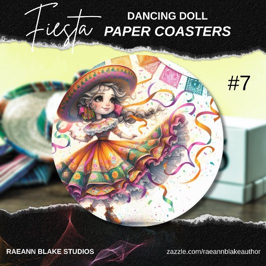 Dessous-de-verre Rond En Papier Fiesta Dancing Doll (#7) Paper Coaster Sets