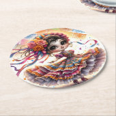 Dessous-de-verre Rond En Papier Fiesta Dancing Doll (#8) Paper Coaster Sets (Incliné)