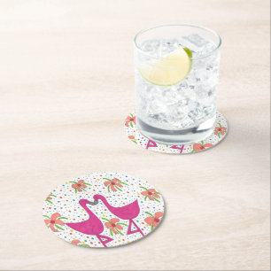 Dessous-de-verre Rond En Papier Fiesta Flamant rose Floral